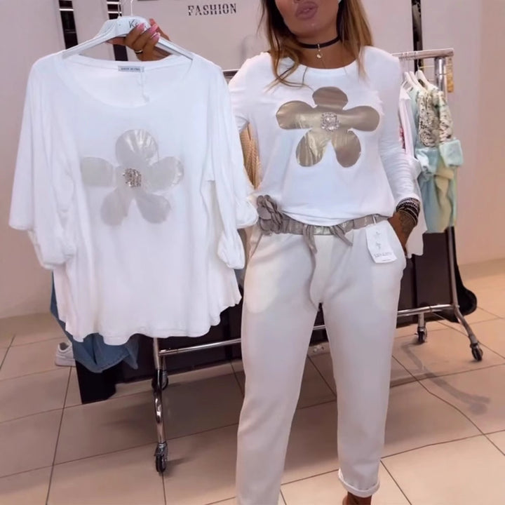 Damer nan locker skåret Longsleeve med metallisk blomsterapplikation og smykkecenter Skovae