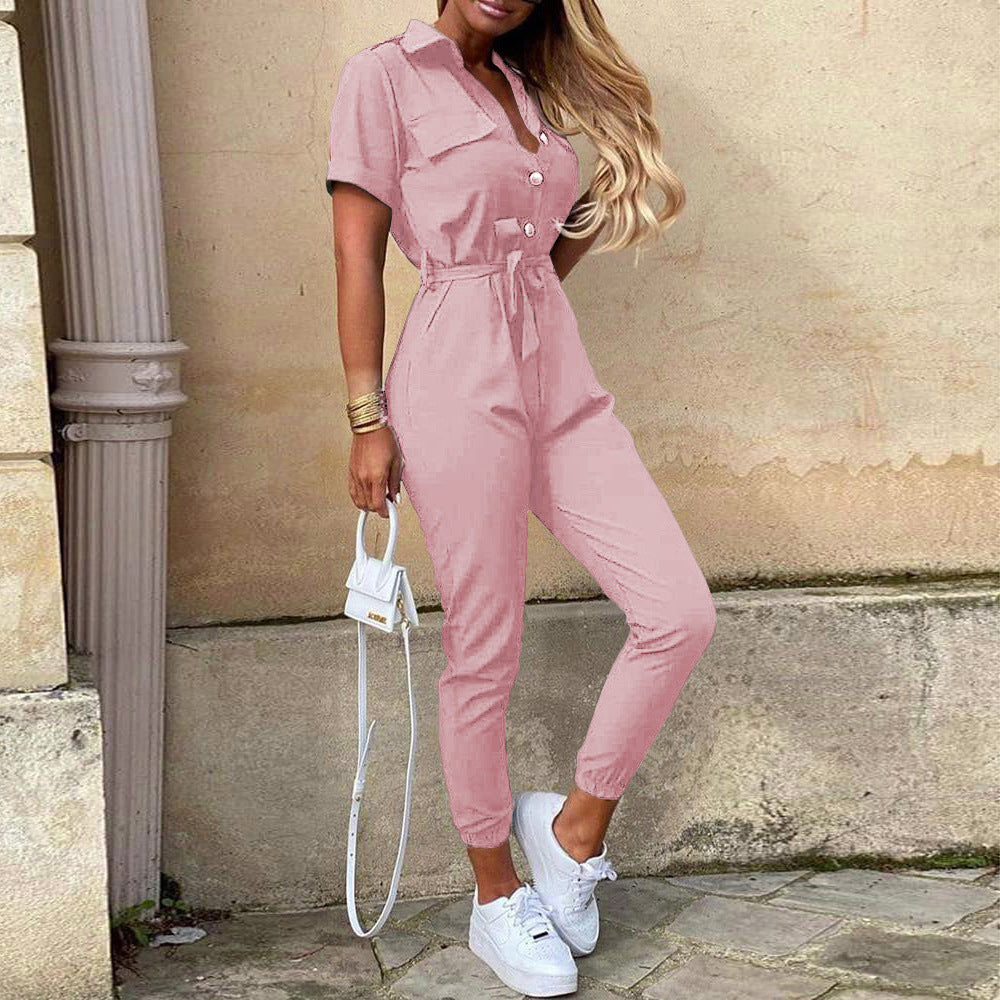 Dame moderigtigt jumpsuit med praktisk knaplukning og elastisk talje Stilla