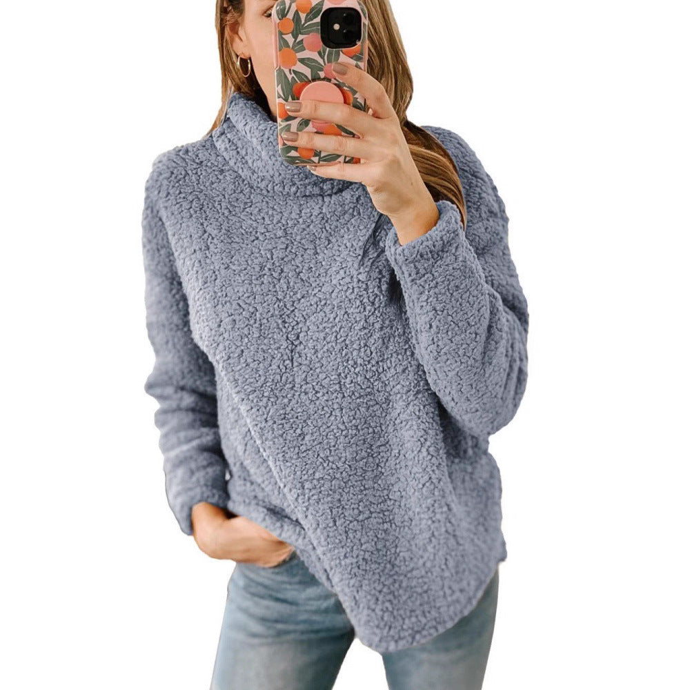Kvinders hyggelige fleece sweater med høj krave og struktureret overflade Stilla