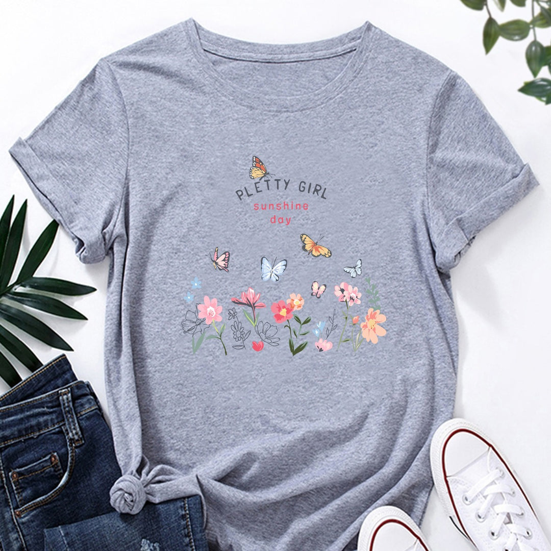 Kvinders t-shirt med legende blomsterprint og elegant print Stilla