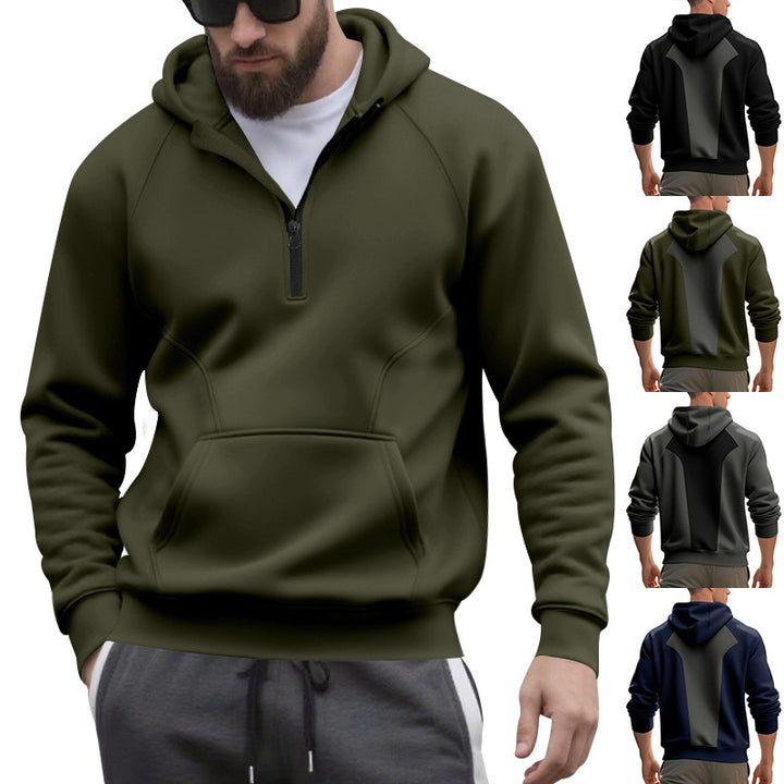 Herrer nan halv-zip hættetrøje i minimalistisk softshell-look med kengurulomme og raglanærmer Skovae
