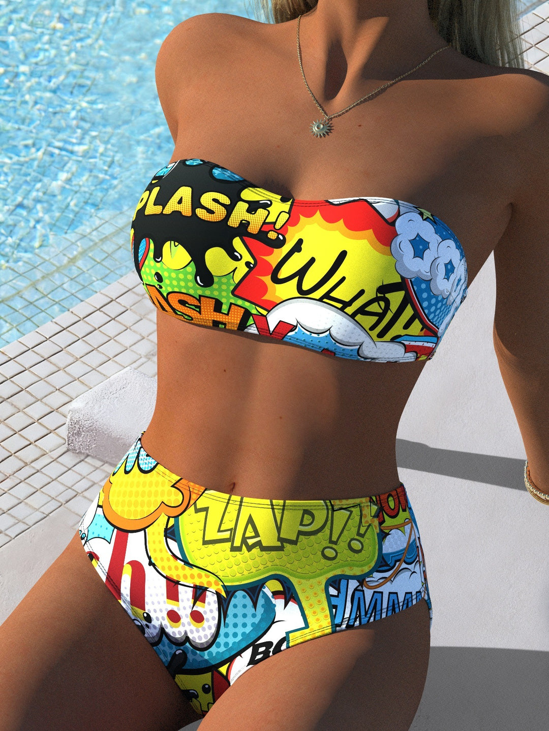 Dame Bandeau Bikini-sæt med dyreprint og høj talje Skovae