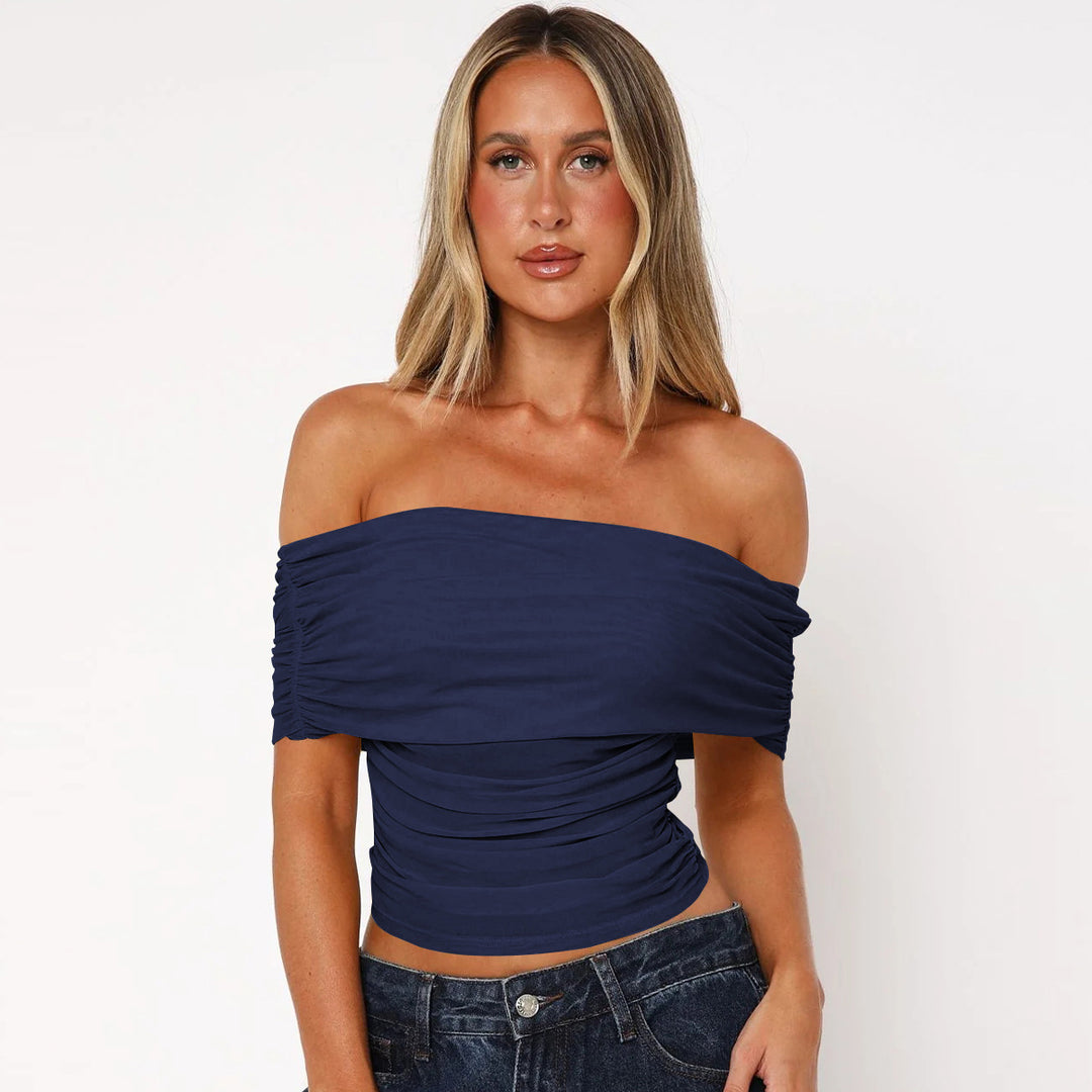 Dame Off-Shoulder Top med raffinerede draperingselementer og elastisk linning Stilla