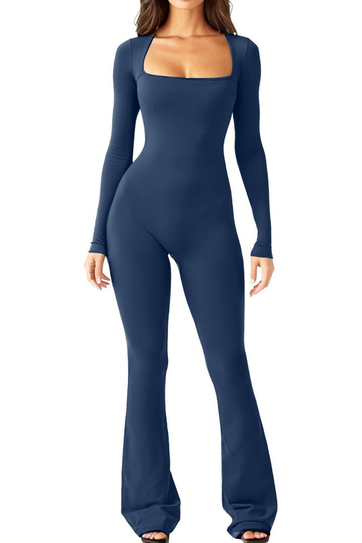 Dame Langærmet Jumpsuit med bredt ben og kvadratisk udskæring Stilla