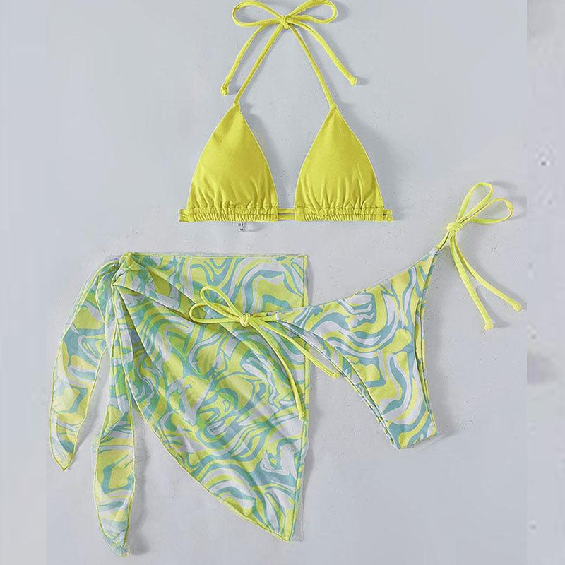 Dame Triangel-Bikini med justerbare stropper og dekorativt indpakningsskørt Stilla