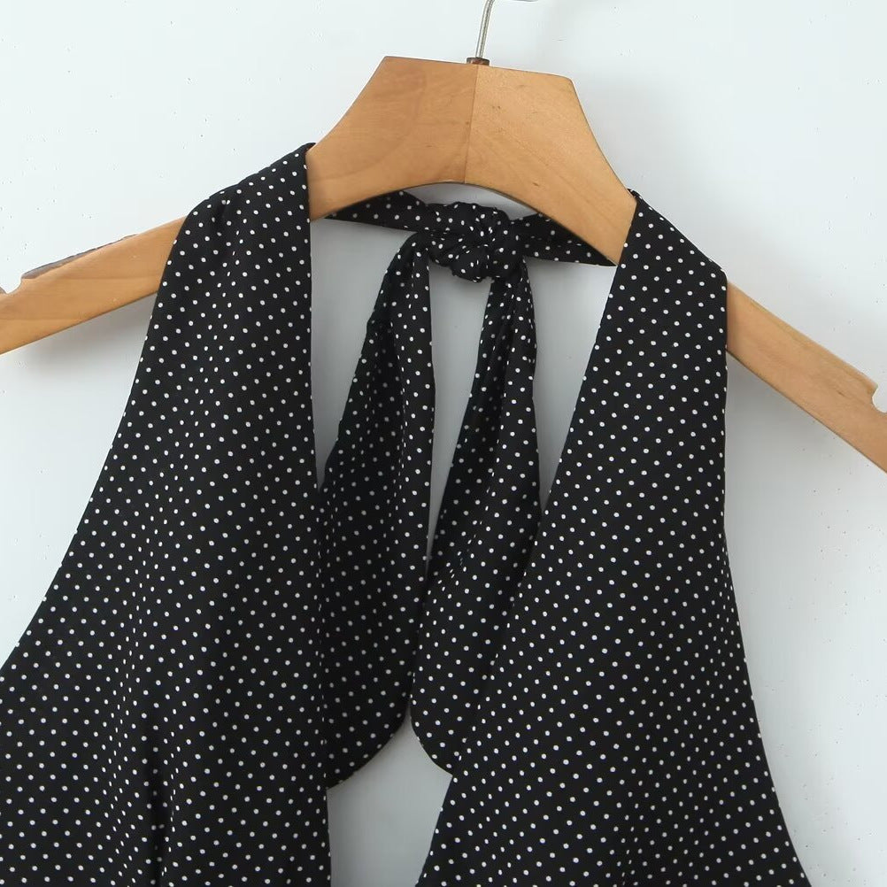 Dame Crop-Top med raffineret halterdesign og prikkemønster Stilla