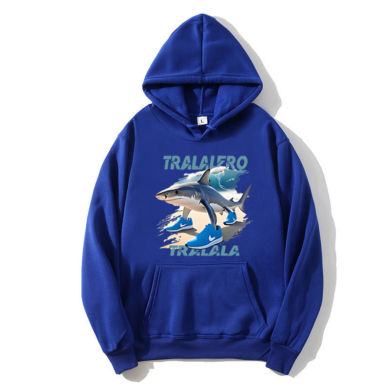 Dame hoodie med sjov hajmotiv og grafiske elementer Skovae