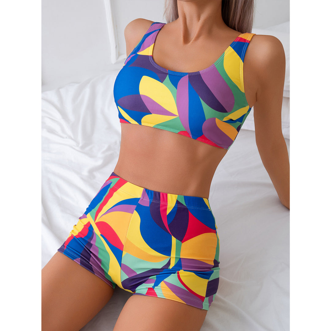 Dame Sporty Bikini-sæt med høj talje og trendy blomsterdesign Stilla