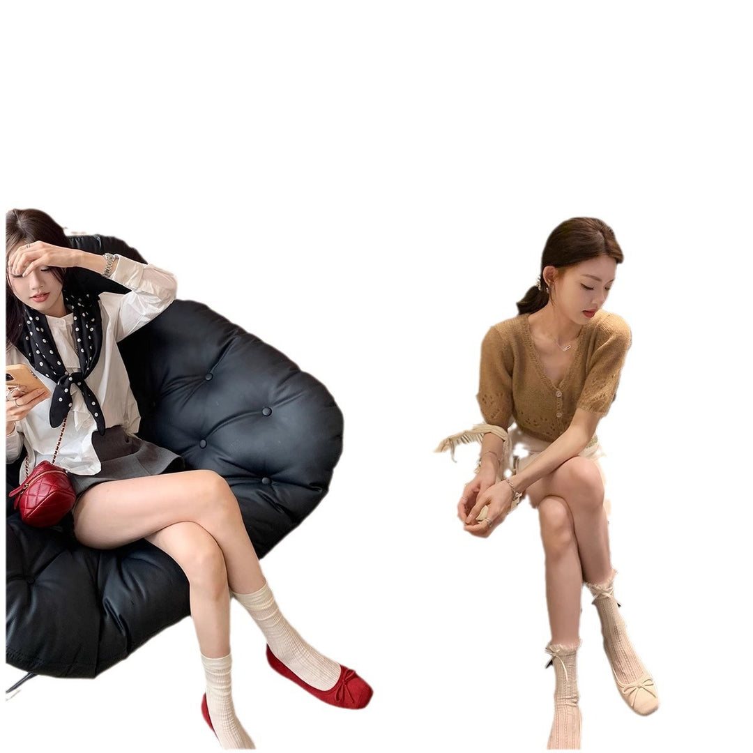 Dame Ballerina Flats i ruskind med sløjfeaccent Stilla