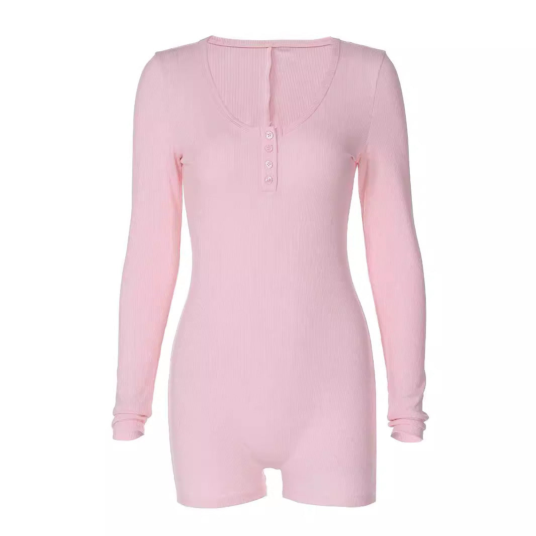 Dame figursyet langærmet bodysuit med knapdetalje Stilla