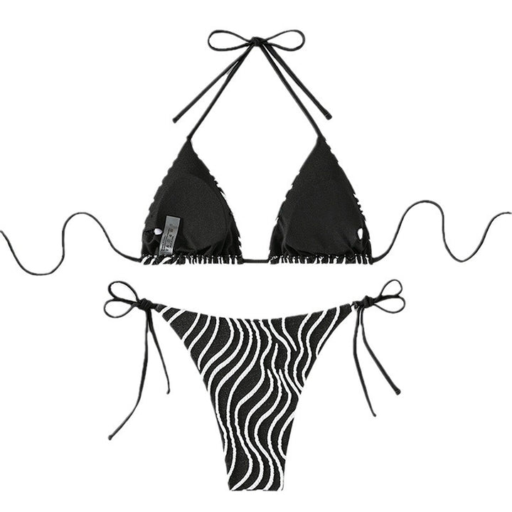 Dame triangel-bikini med justerbare stropper og moderne stribemønster Skovae