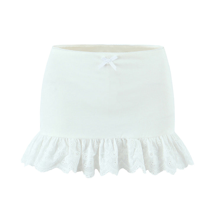 Dame rynkeshorts med fint blonder og elastisk talje Stilla