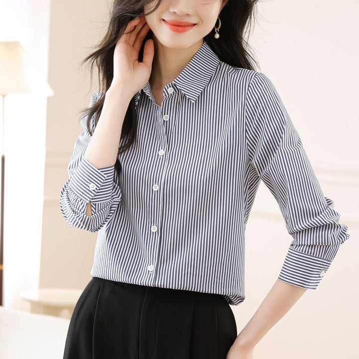 Kvinder stribet bluse med elegant krave Stilla