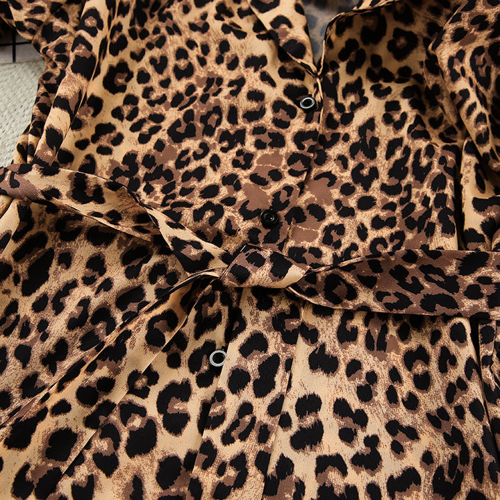 Dame Kimono-kåbe med leopardmønster og taljebælte Stilla