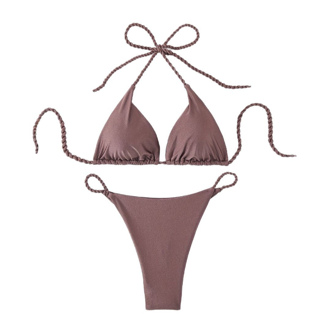 Dame triangel-bikini med flettede stropper Skovae