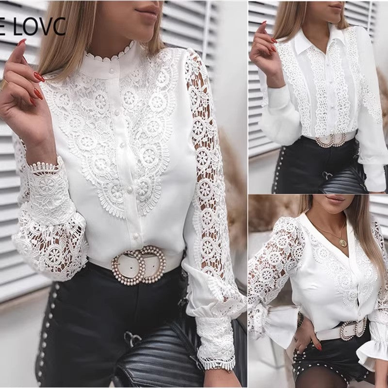Damer elegant bluse med flæse detaljer Stilla