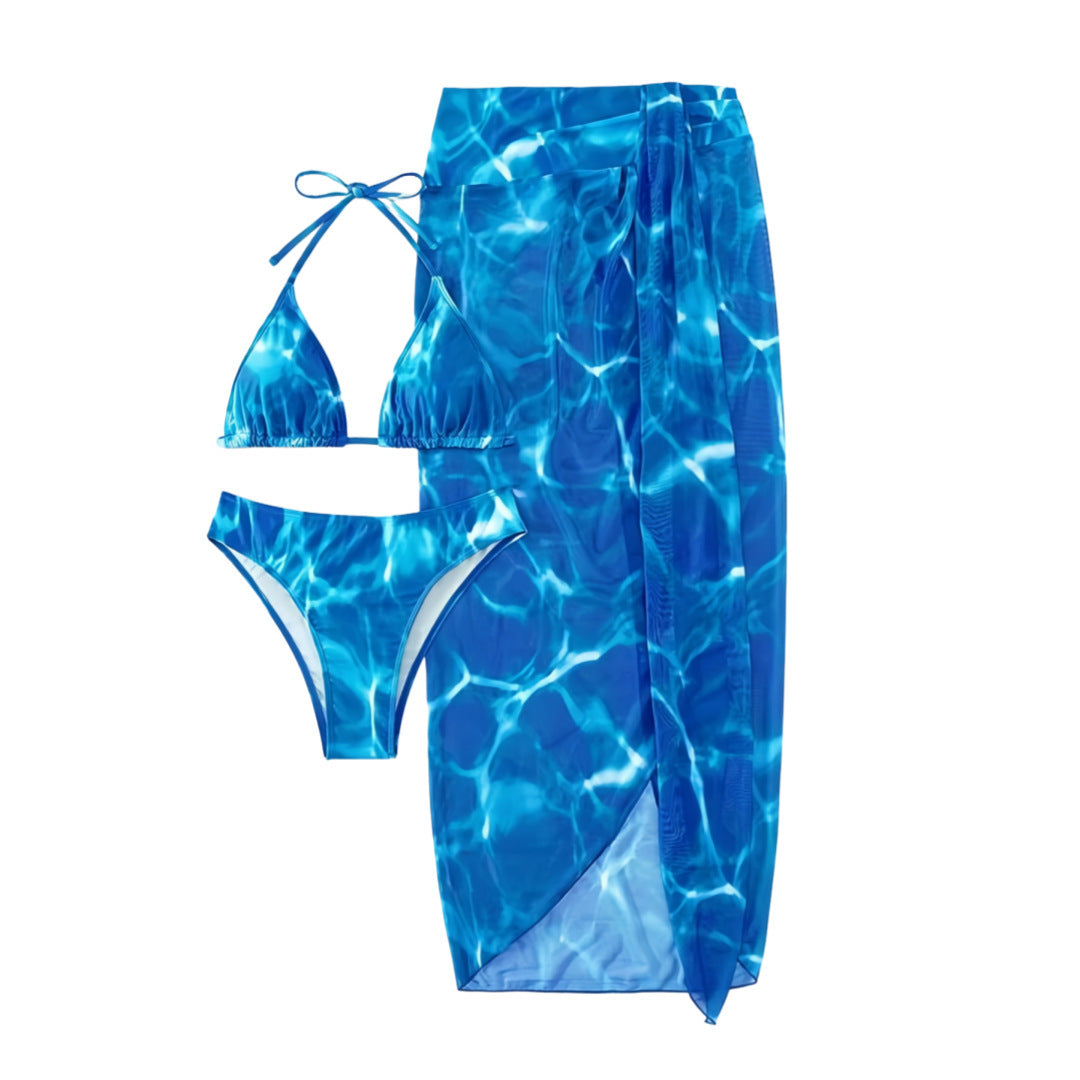 Dame triangel-bikini-sæt med elegant strand-sarong Skovae