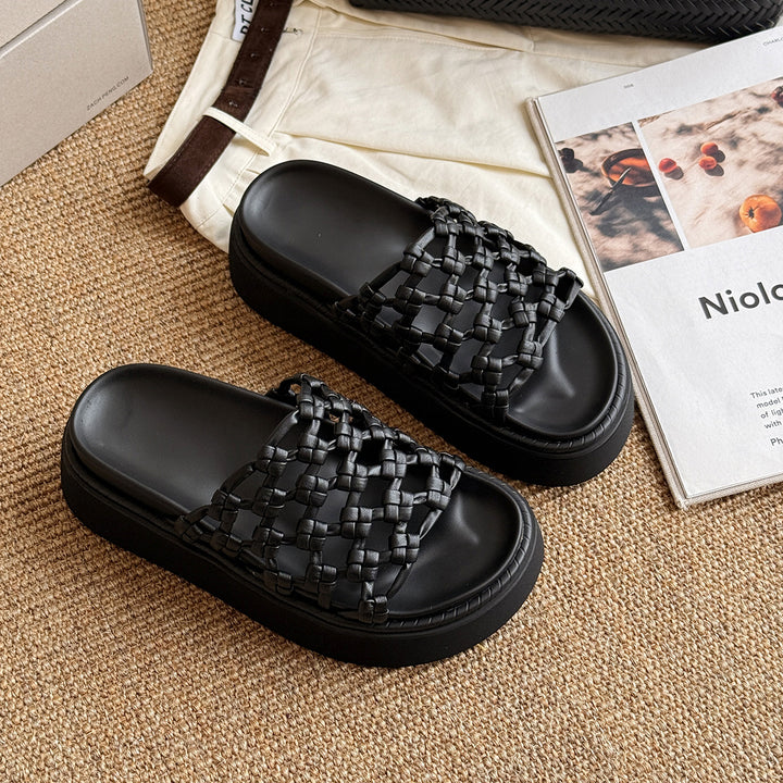 Femme Woven Slide Sandaler med Chunky Platform Stilla
