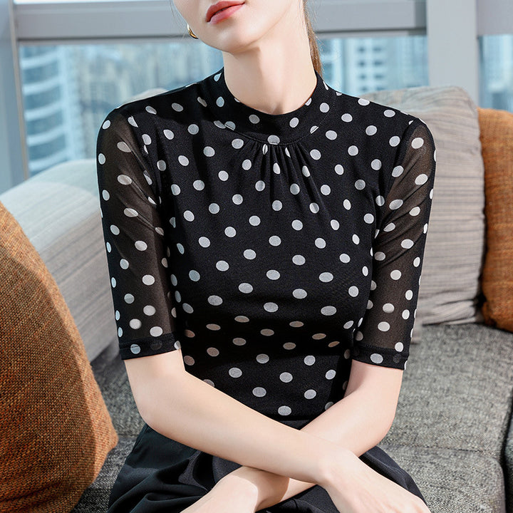 Dame top med transparente ærmer og polka prikket design Stilla