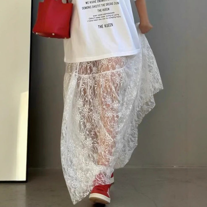 Dame spids-maxi skirt med høj slits og elegant gennemsigtighed Stilla