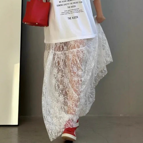 Dame spids-maxi skirt med høj slits og elegant gennemsigtighed Stilla