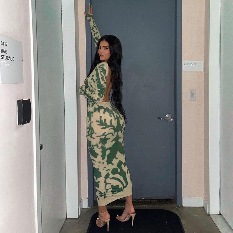 Dame Bodycon-kjole med dyb rygudskæring og blomsterdesign Skovae