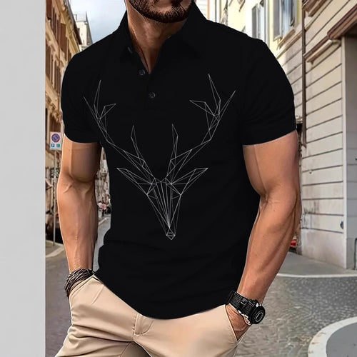 Herre poloshirt med geometrisk hjortedesign og højkvalitets bomuldsblanding Stilla