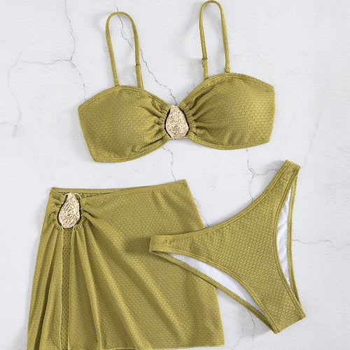 Dame Bikini-sæt med skinnende stof og elegant rynkning Skovae