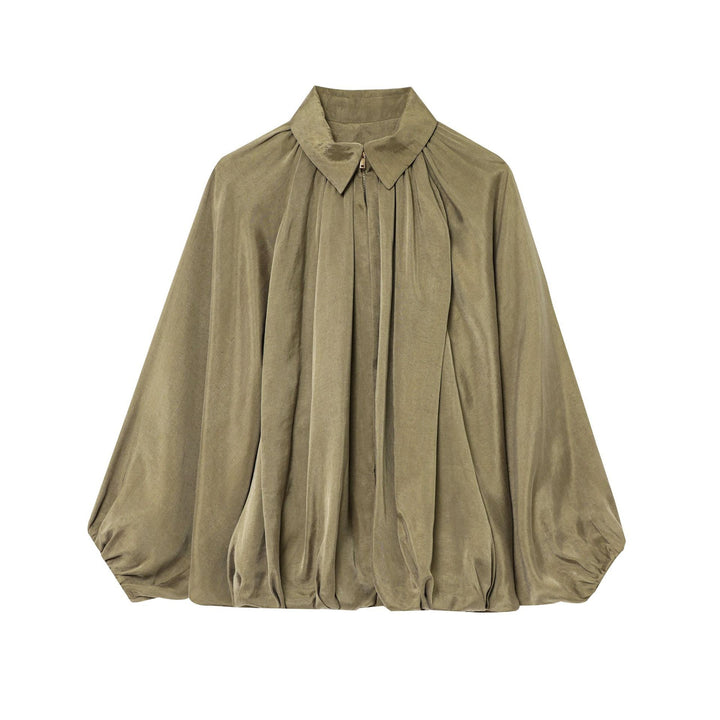 Damer Plisseret Bluse med Elegant Stående Krave Stilla