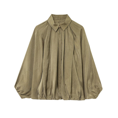 Damer Plisseret Bluse med Elegant Stående Krave Stilla