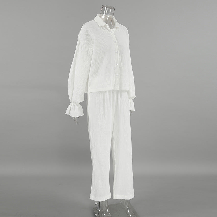Dame linned blouse og løstsiddende bukser i afslappet stil Stilla