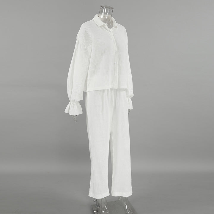 Dame linned blouse og løstsiddende bukser i afslappet stil Stilla