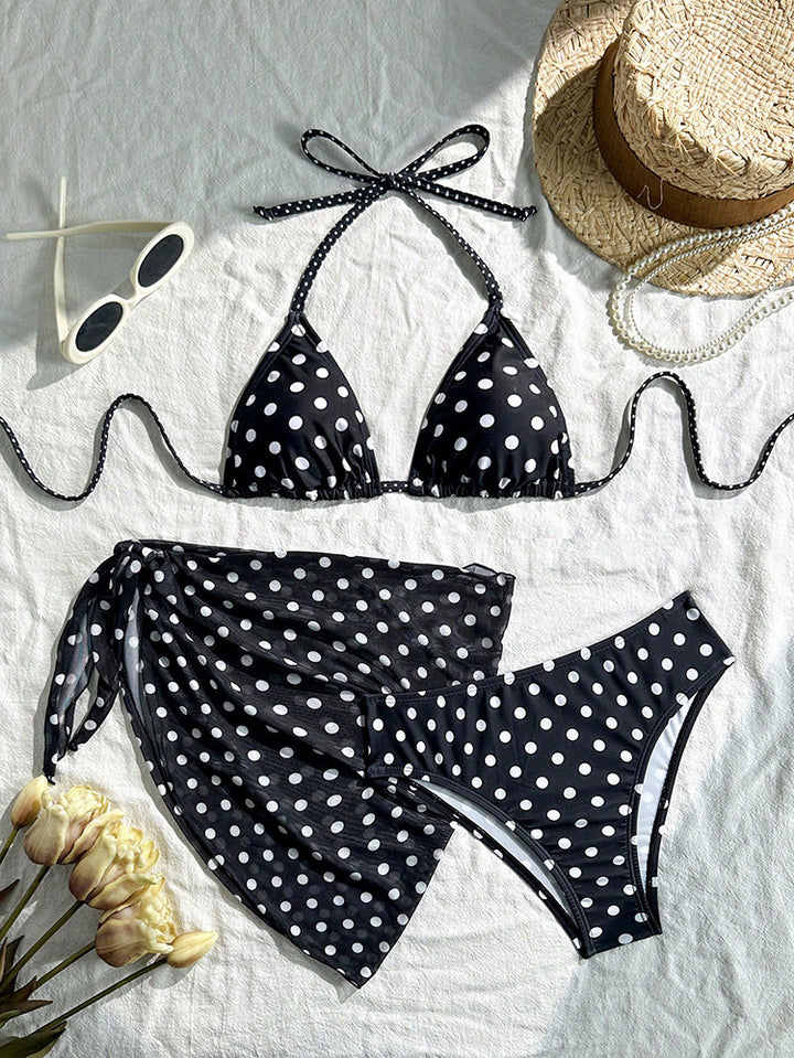 Damer triangel-bikini med dekorativt pareo Skovae