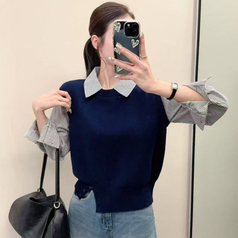 Kvinder afslappet pullover med elegante skjorteærmer og tekstureret look Stilla