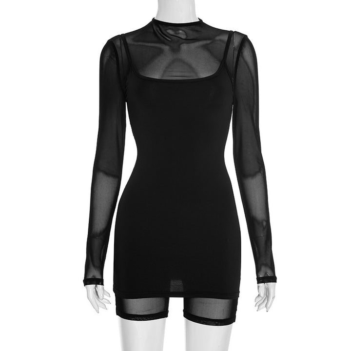 Damen Körperbetontes Longsleeve-Overall mit transparenten Ärmeln und figurformendem Schnitt Skovae