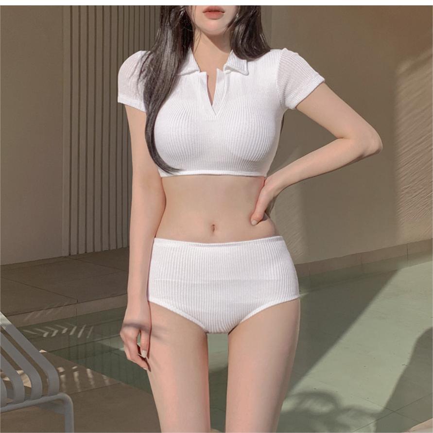 Dame modelleret bikini-sæt med højskåret bukser og polo-lignende top Stilla