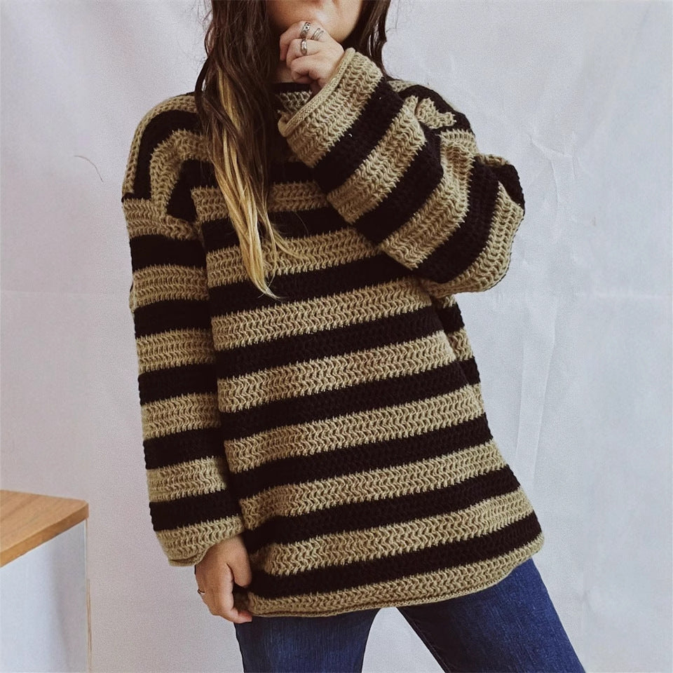 Kvinders strikket oversized sweater med bred stribemønster Stilla