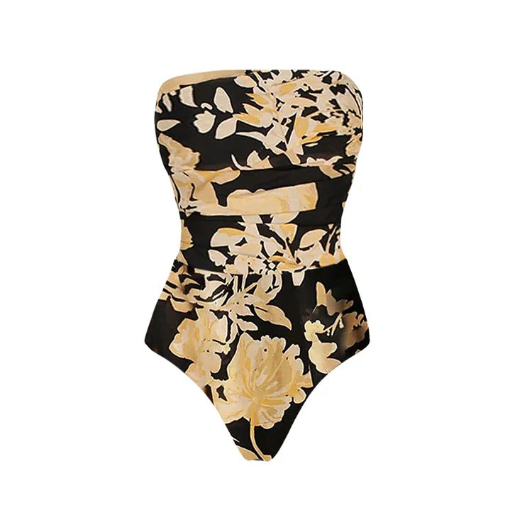 Dame Bandeau badedragt med blomsterdesign Skovae