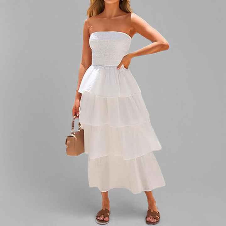 Kvinders maxi kjole med off-the-shoulder design og voluminøs tiered nederdel Stilla