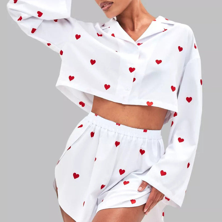 Dame pyjamasæt med legende hjerte design og let snit Stilla