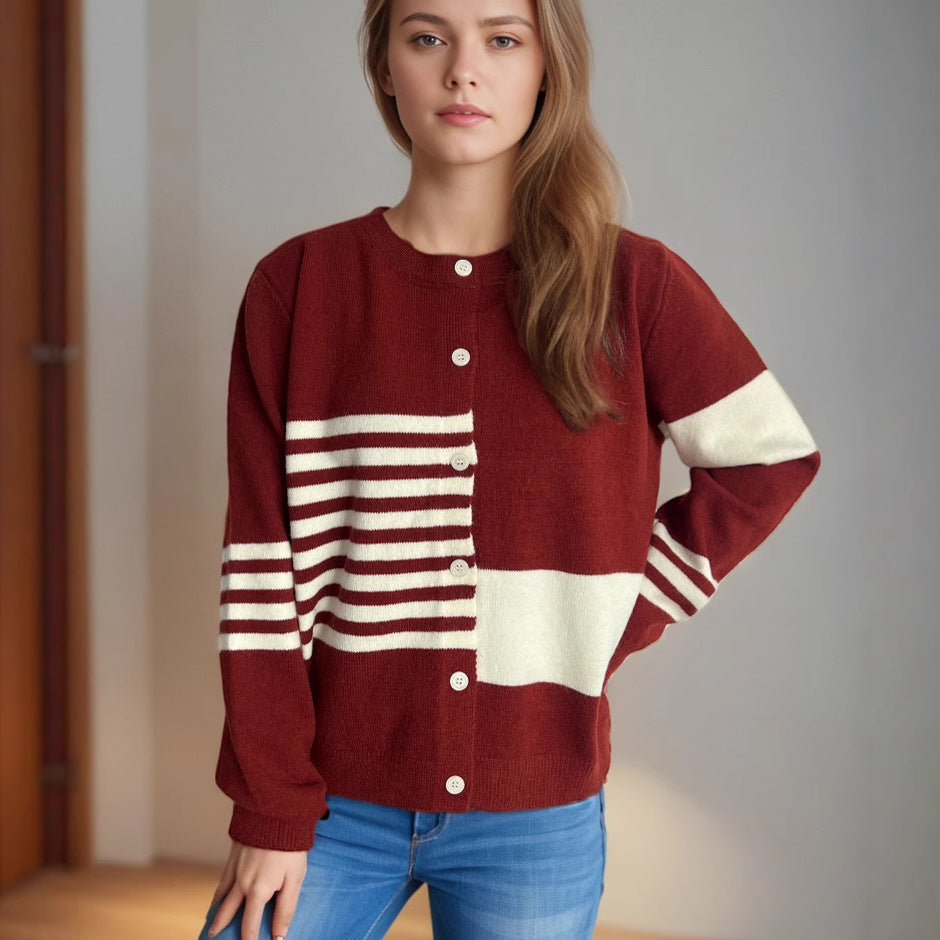 Kvinders afslappede cardigan med kontrasterende striber og elegante knapdetaljer Stilla