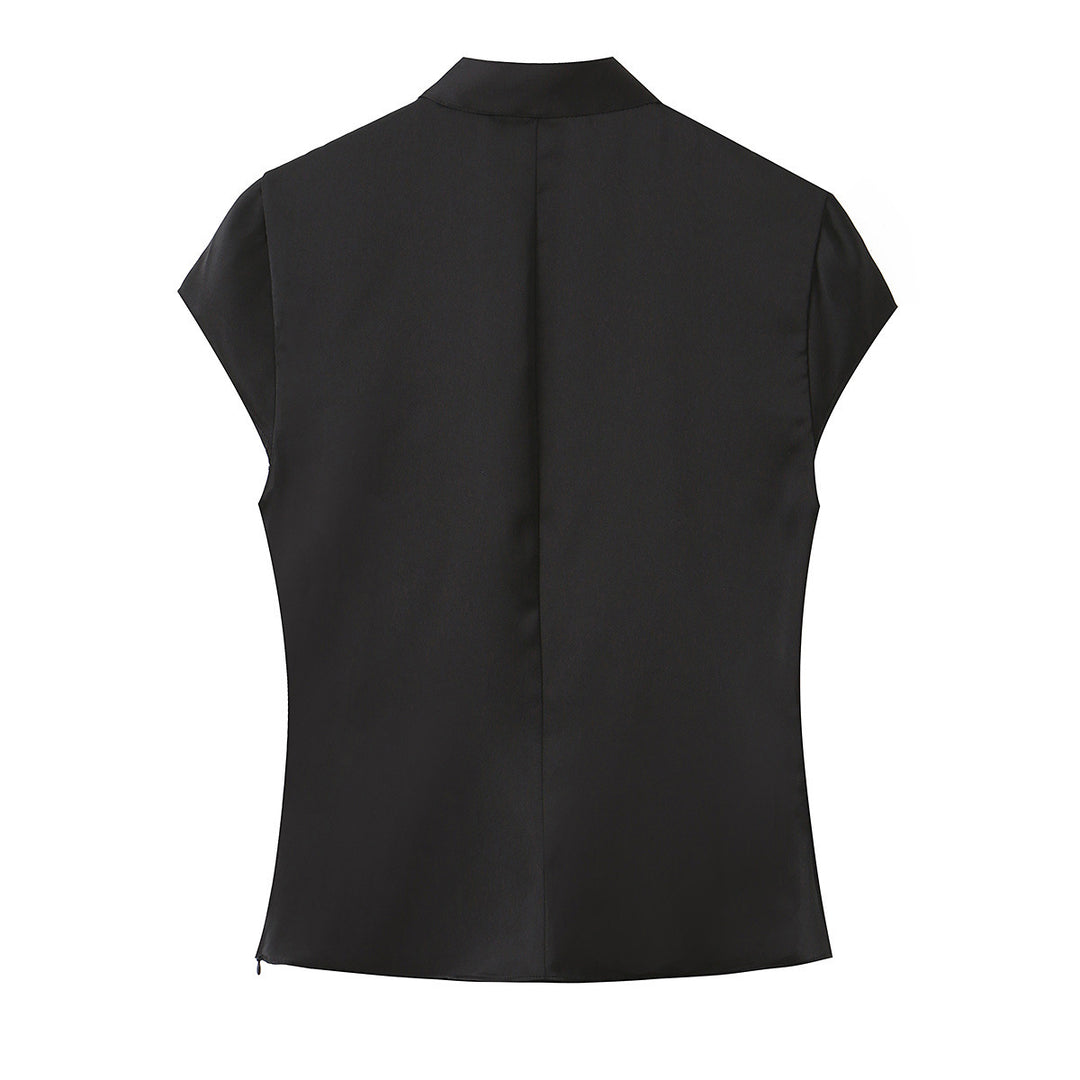 Dame elegant top med asymmetrisk krave og knapdetaljer Skovae