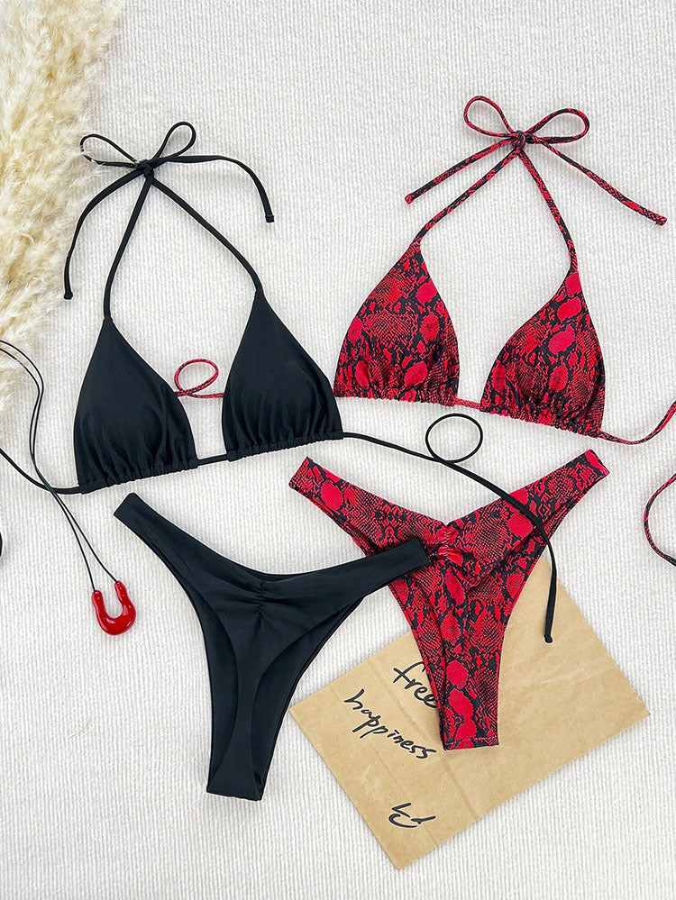 Dame Triangel-Bikini-Sæt med blomster- og dyremotiv Skovae