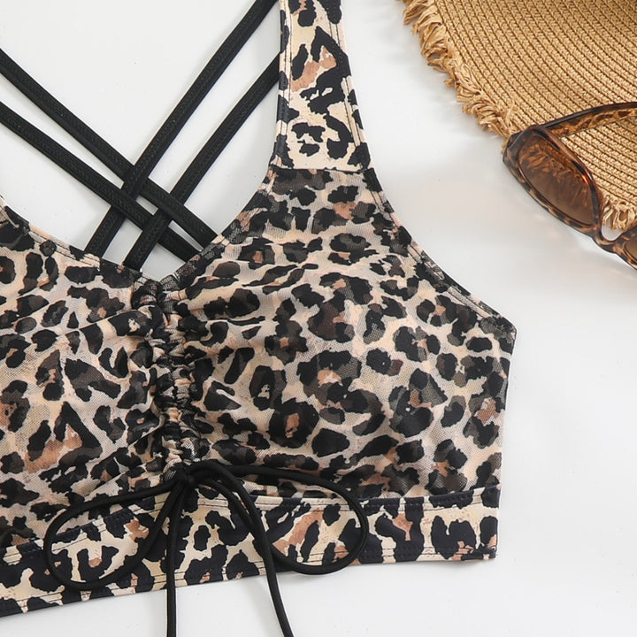 Dame bikini-sæt med stilfuldt leopardmønster og justerbar nederdel Skovae