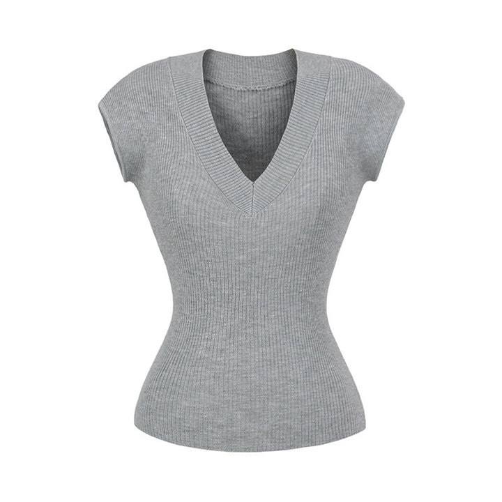 Dame figursyet V-hals top i elastisk materiale Stilla