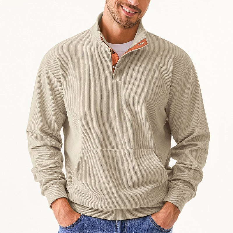 Herrer afslappet sweater med moderne ståkrave og dekorative knapper Stilla