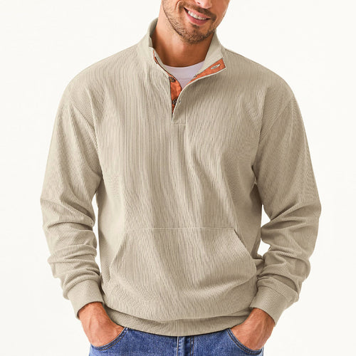 Herrer afslappet sweater med moderne ståkrave og dekorative knapper Stilla