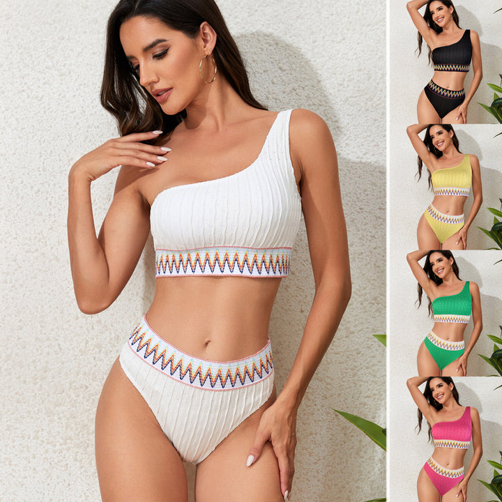 Dame En-sidet Crop-Bikini med farverigt Jacquardbånd Skovae