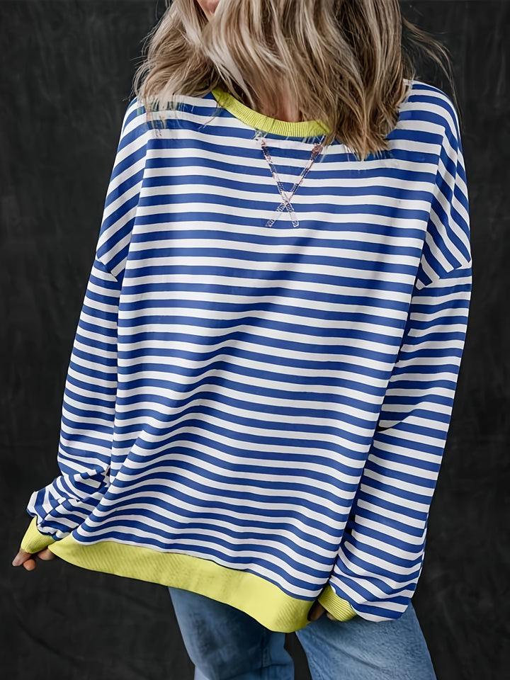 Femme Cozy Stribet Langærmet Pullover Sweatshirt Stilla