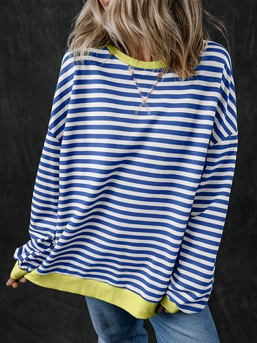 Femme Cozy Stribet Langærmet Pullover Sweatshirt Stilla